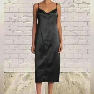 NEW AFRM | Katica‎ Satin Midi Slip Dress In Black Size Large